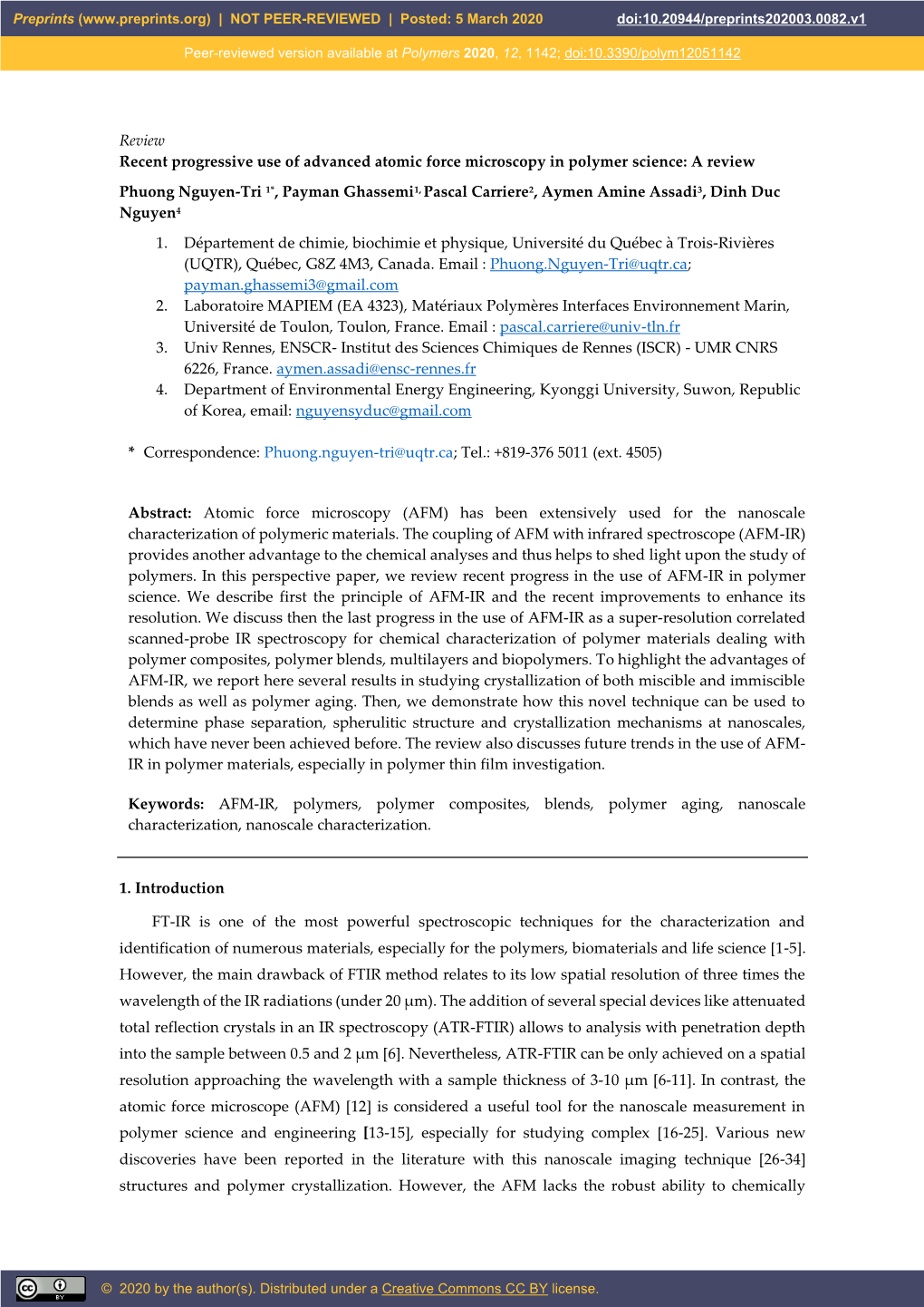 Review Recent Progressive Use of Advanced Atomic Force Microscopy in Polymer Science: a Review