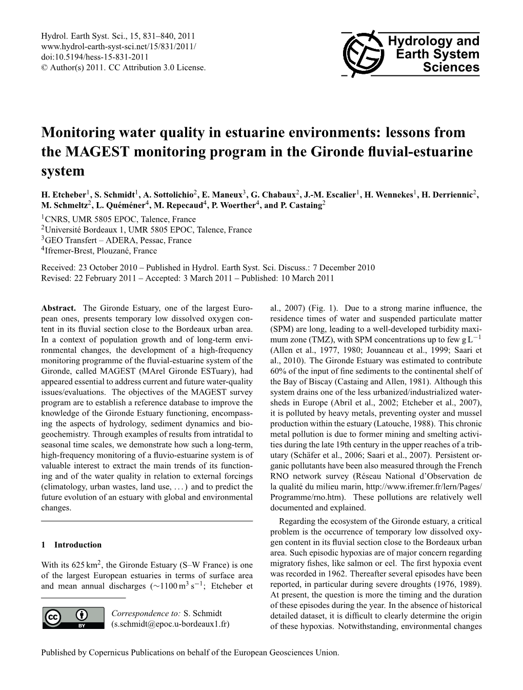 Monitoring Water Quality in Estuarine Environments: Lessons from the MAGEST Monitoring Program in the Gironde ﬂuvial-Estuarine System