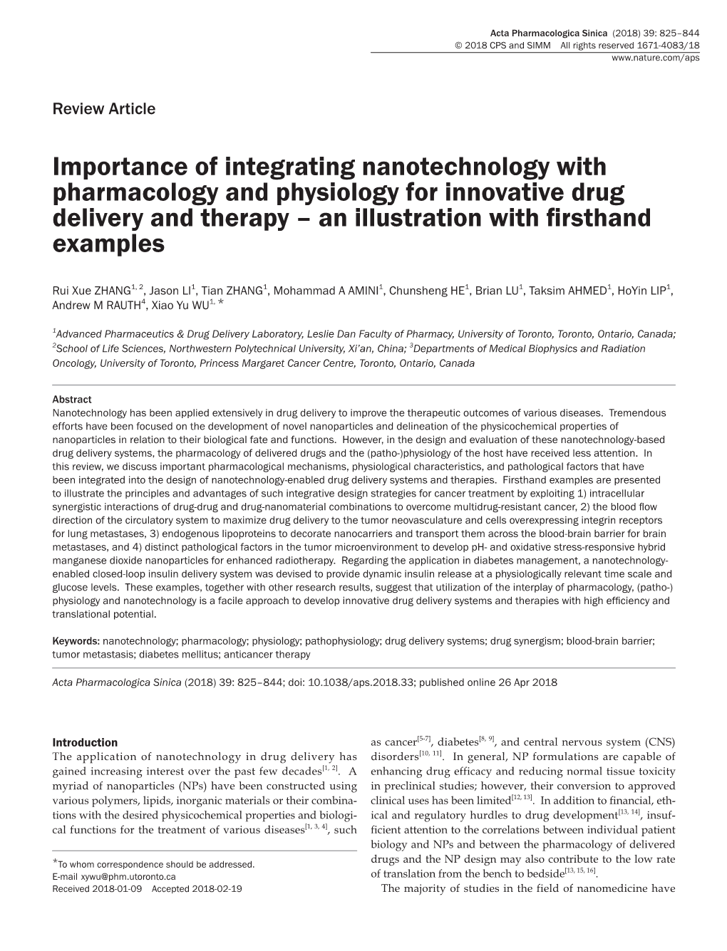 Importance of Integrating Nanotechnology with Pharmacology and Physiology for Innovative Drug Delivery and Therapy – an Illustration with Firsthand Examples