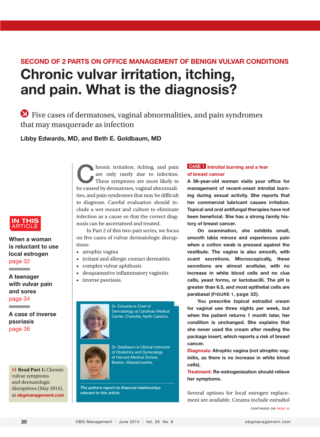 Chronic Vulvar Irritation, Itching, and Pain. What Is the Diagnosis?