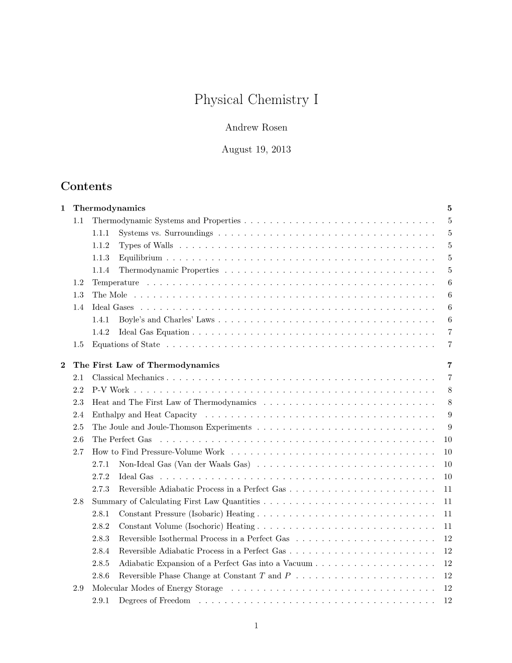 Physical Chemistry I