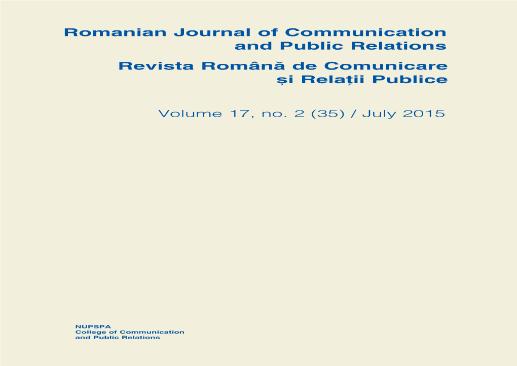 Romanian Journal of Communication and Public Relations Revista Românã De Comunicare ºi Relaþii Publice