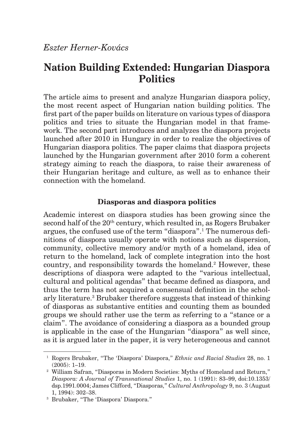 Nation Building Extended: Hungarian Diaspora Politics