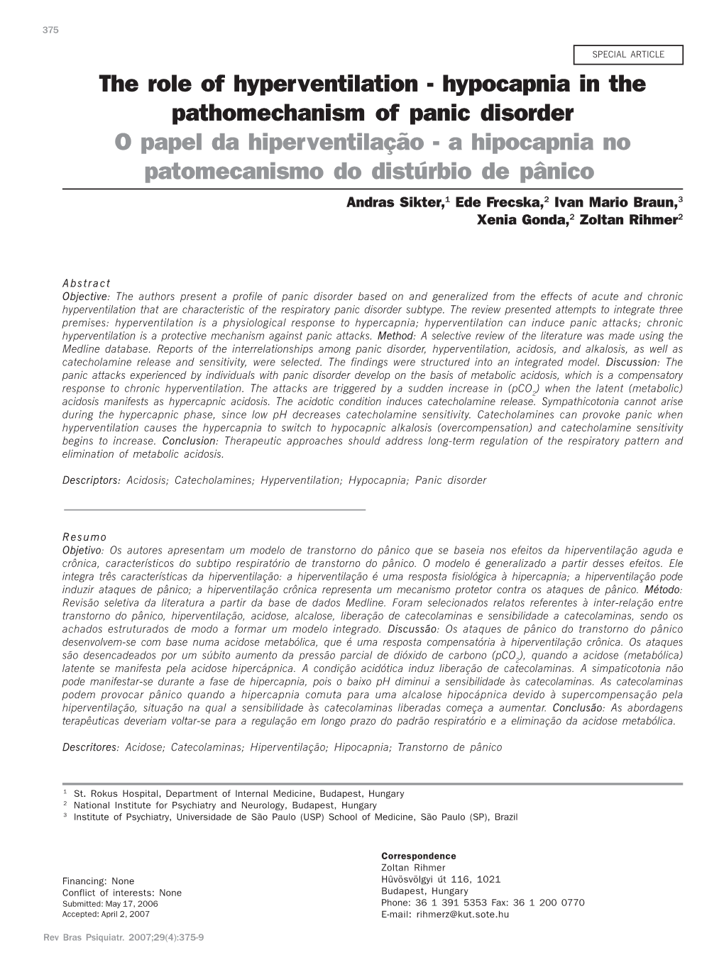 Hypocapnia in the Pathomechanism of Panic Disorder