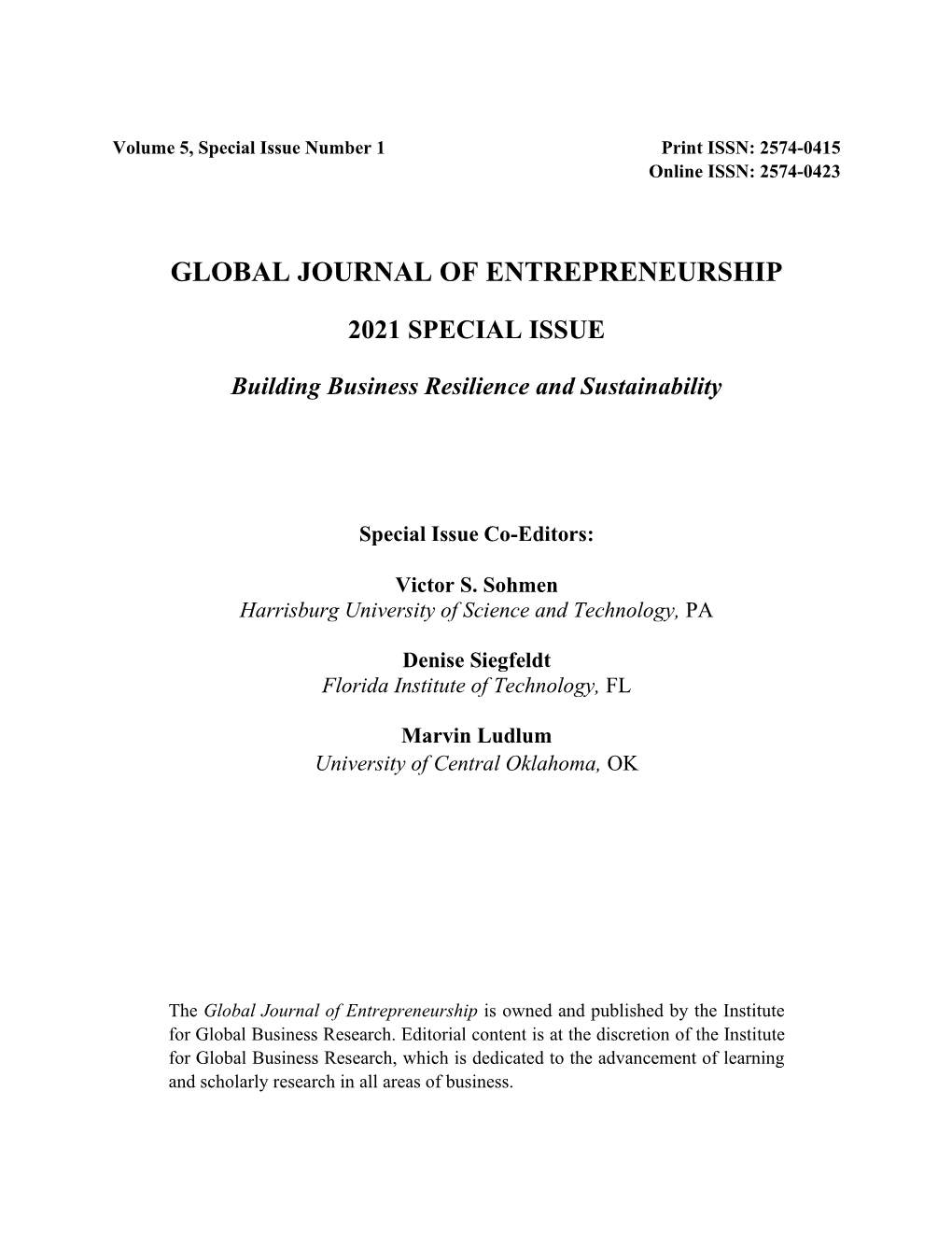 GJE Volume 5, Special Issue