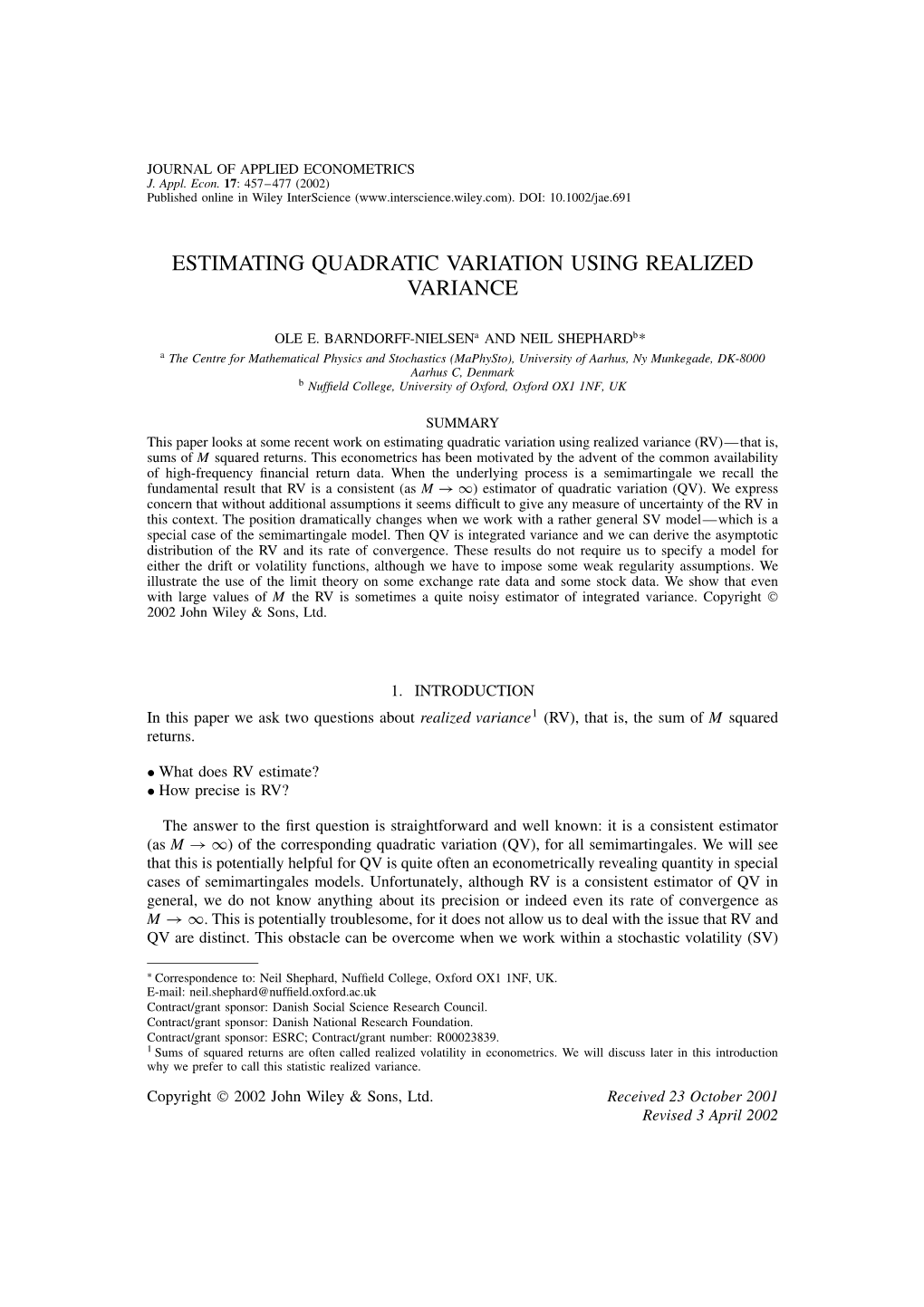 Estimating Quadratic Variation Using Realized Variance