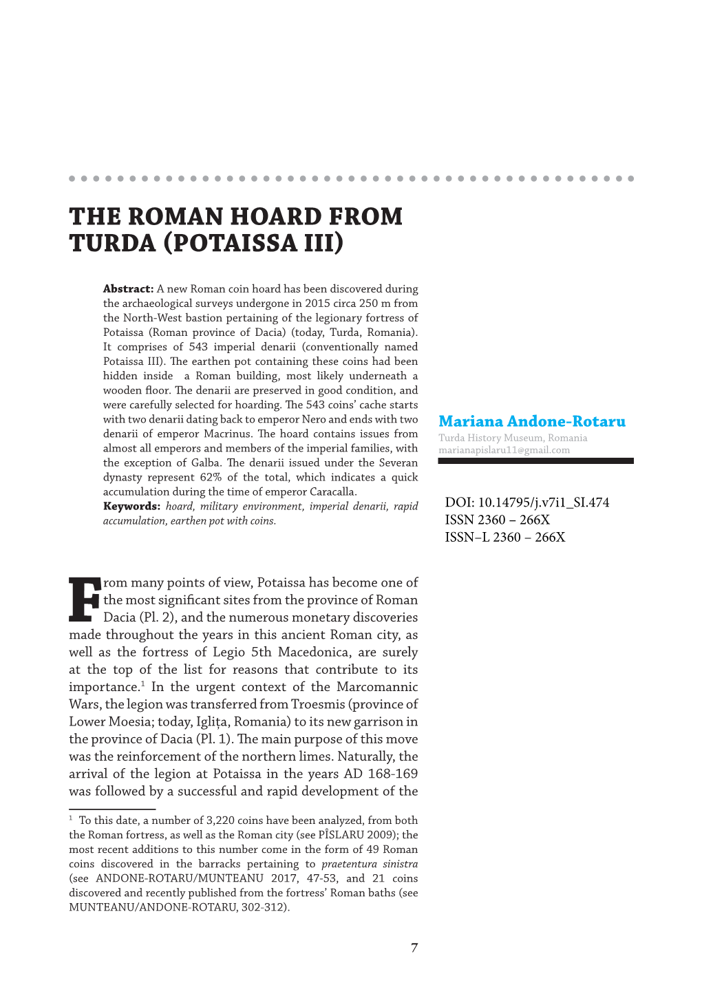 The Roman Hoard from Turda (Potaissa Iii)