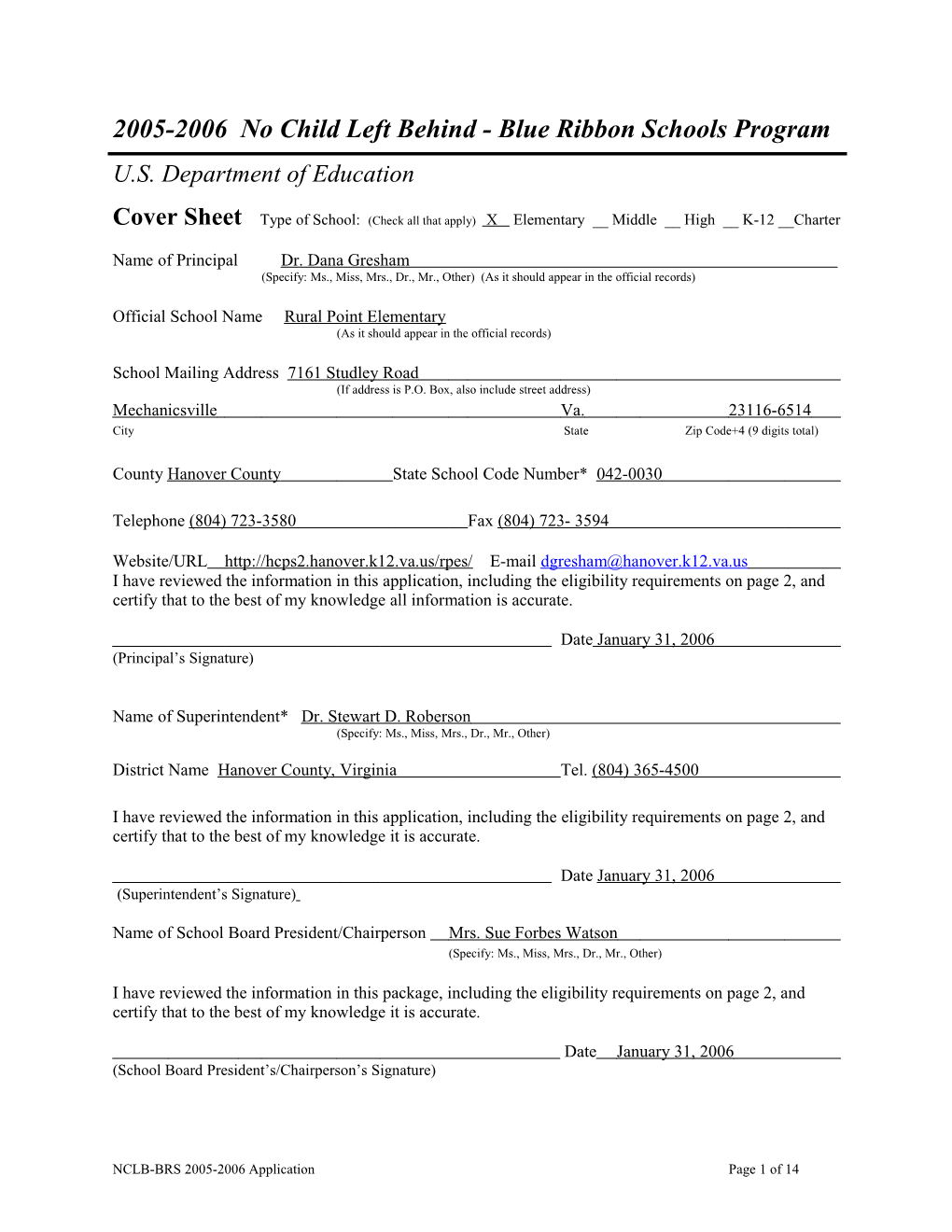 Application: 2005-2006, No Child Left Behind - Blue Ribbon Schools Program (Msword) s3