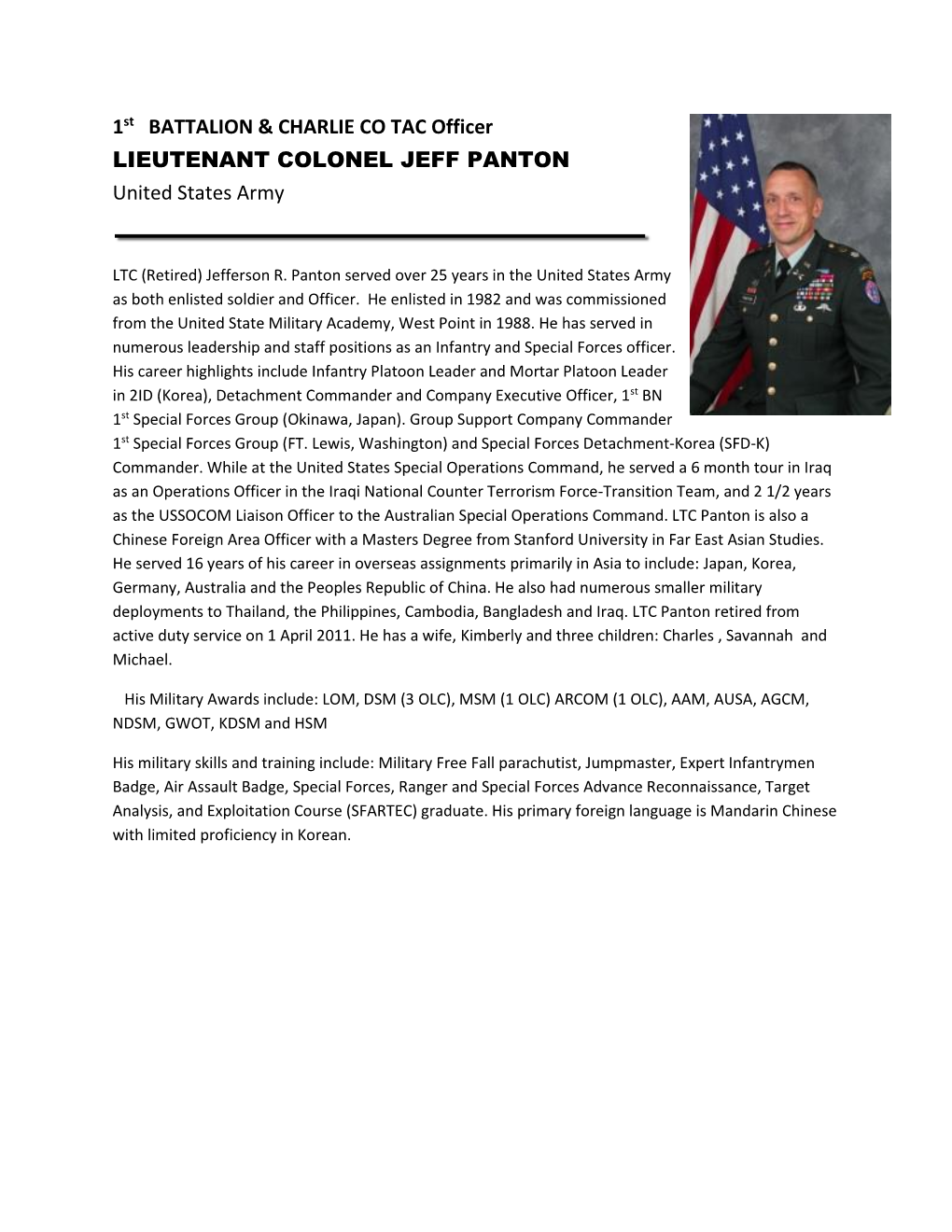 1St BATTALION & CHARLIE CO TAC Officer LIEUTENANT COLONEL