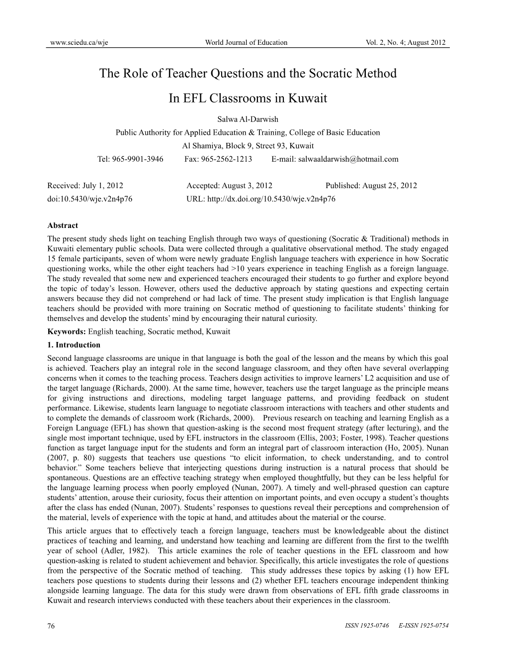 The Role of Teacher Questions and the Socratic Method in EFL