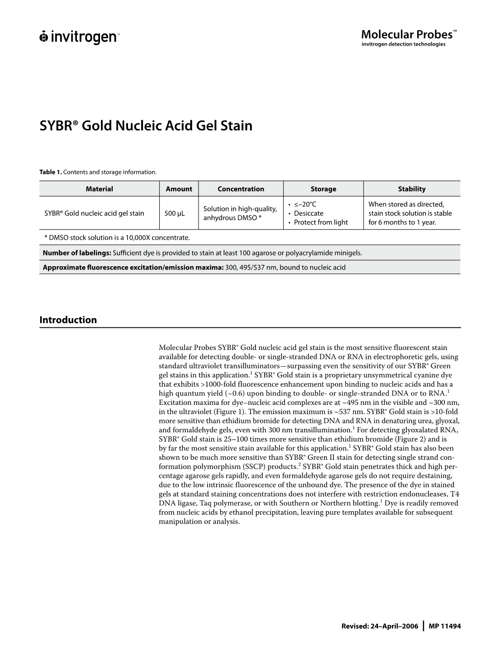 SYBR Gold Nucleic Acid Gel Stain