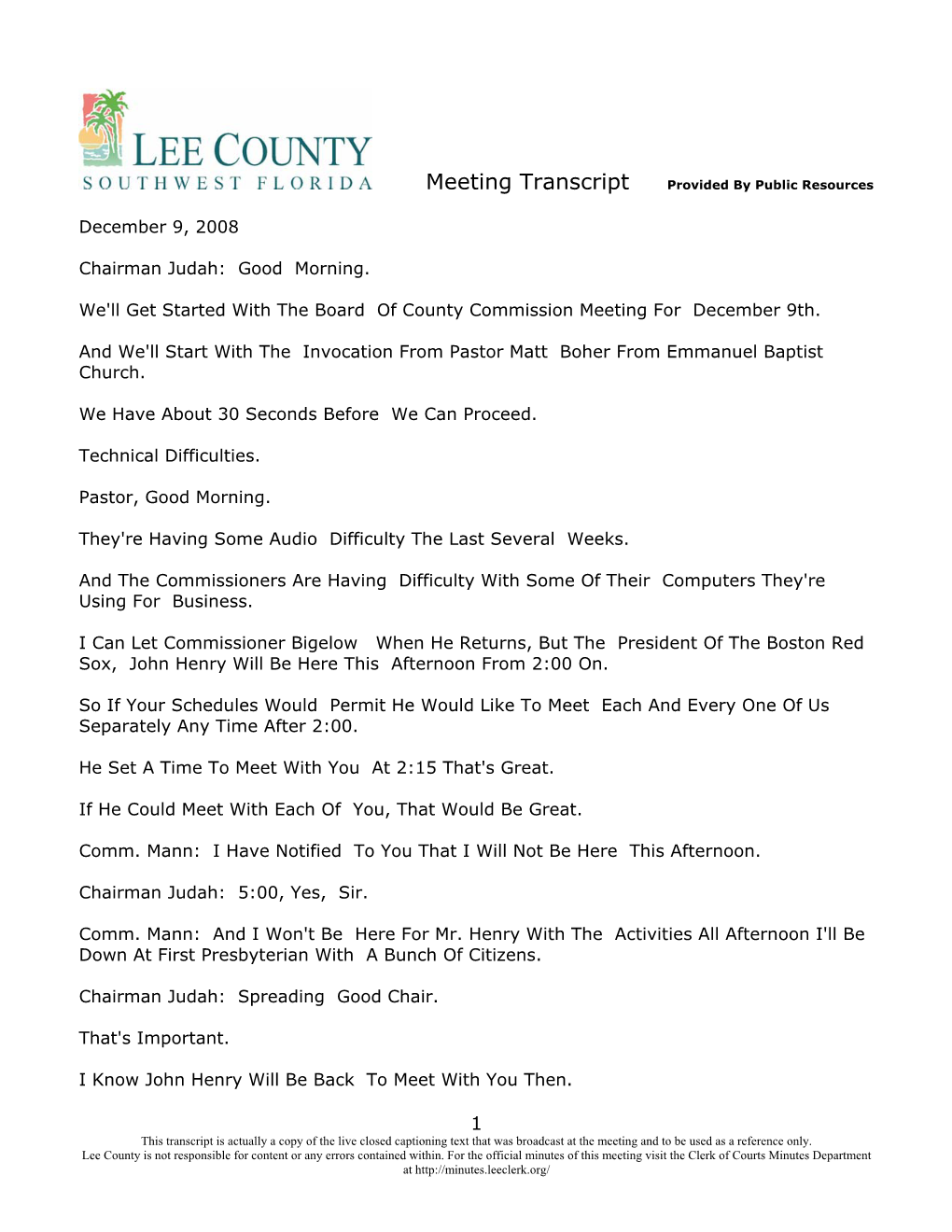 (Lee County November 15, 2005) Commissioners Meeting