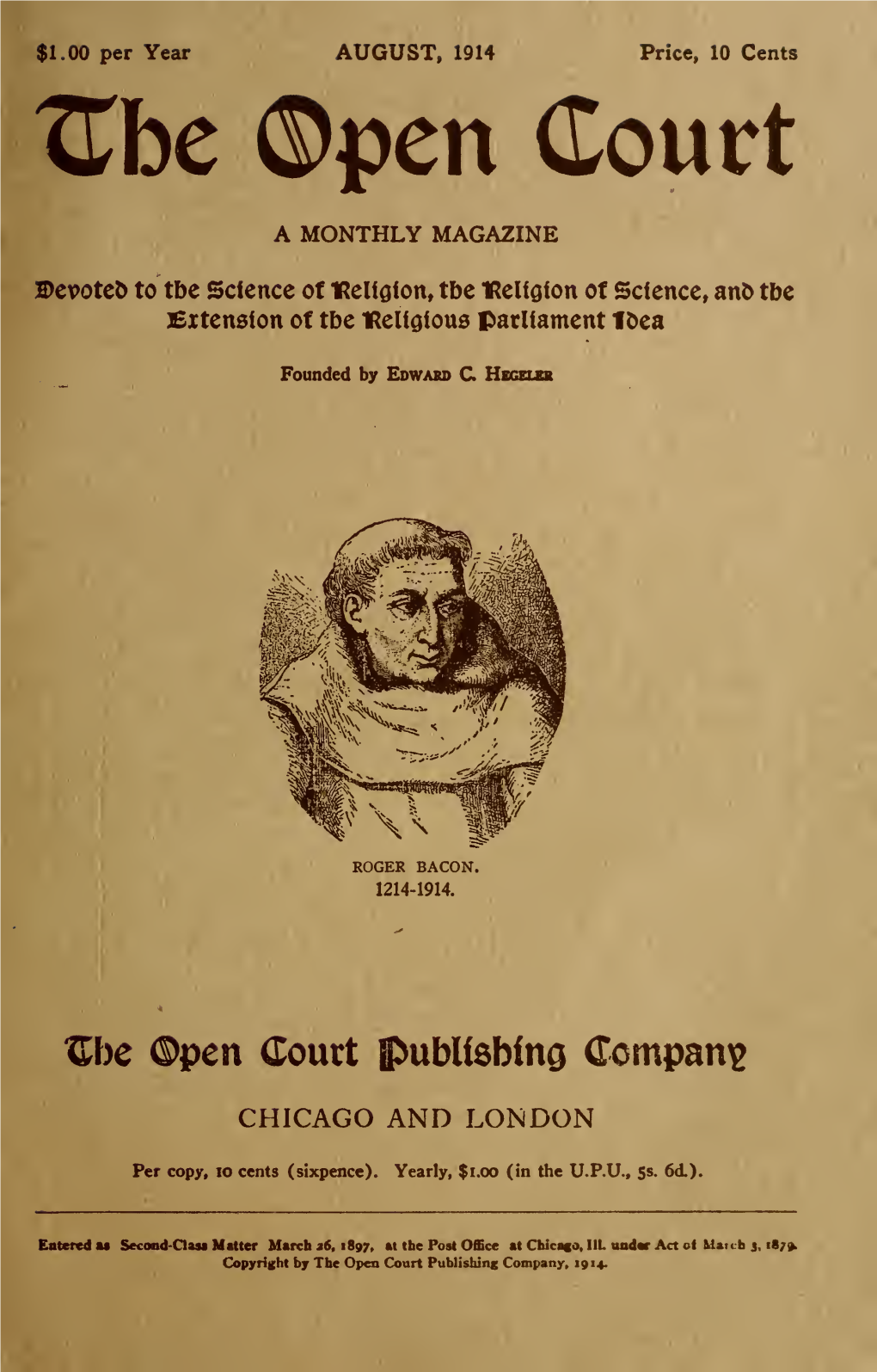 Roger Bacon (With Portraits). Paul Carus 449