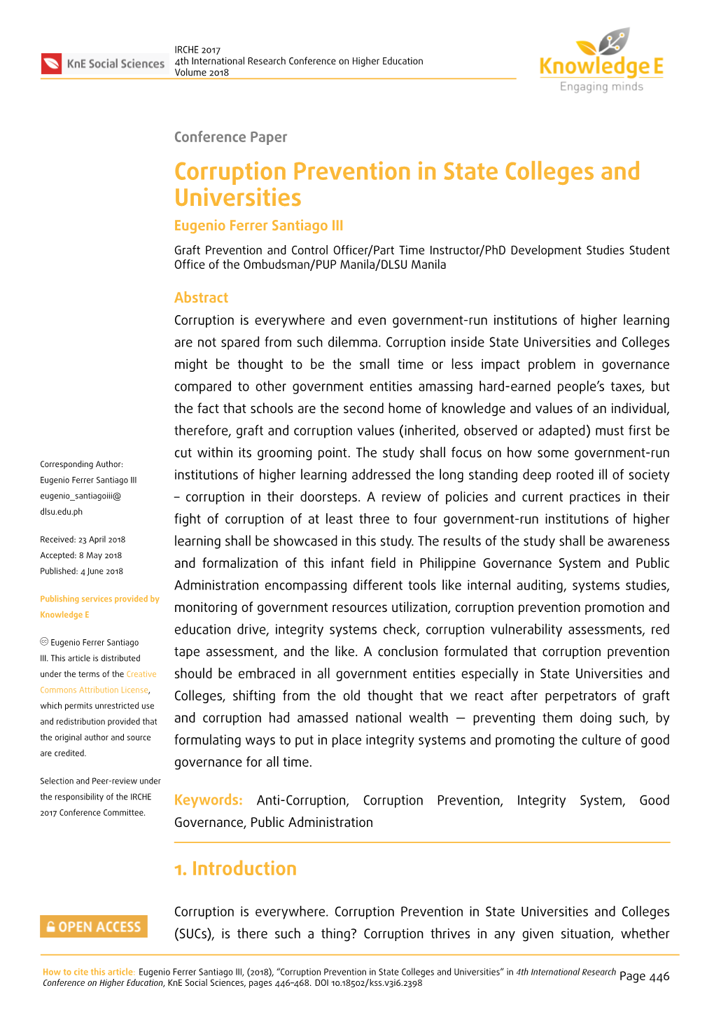 Corruption Prevention in State Colleges and Universities