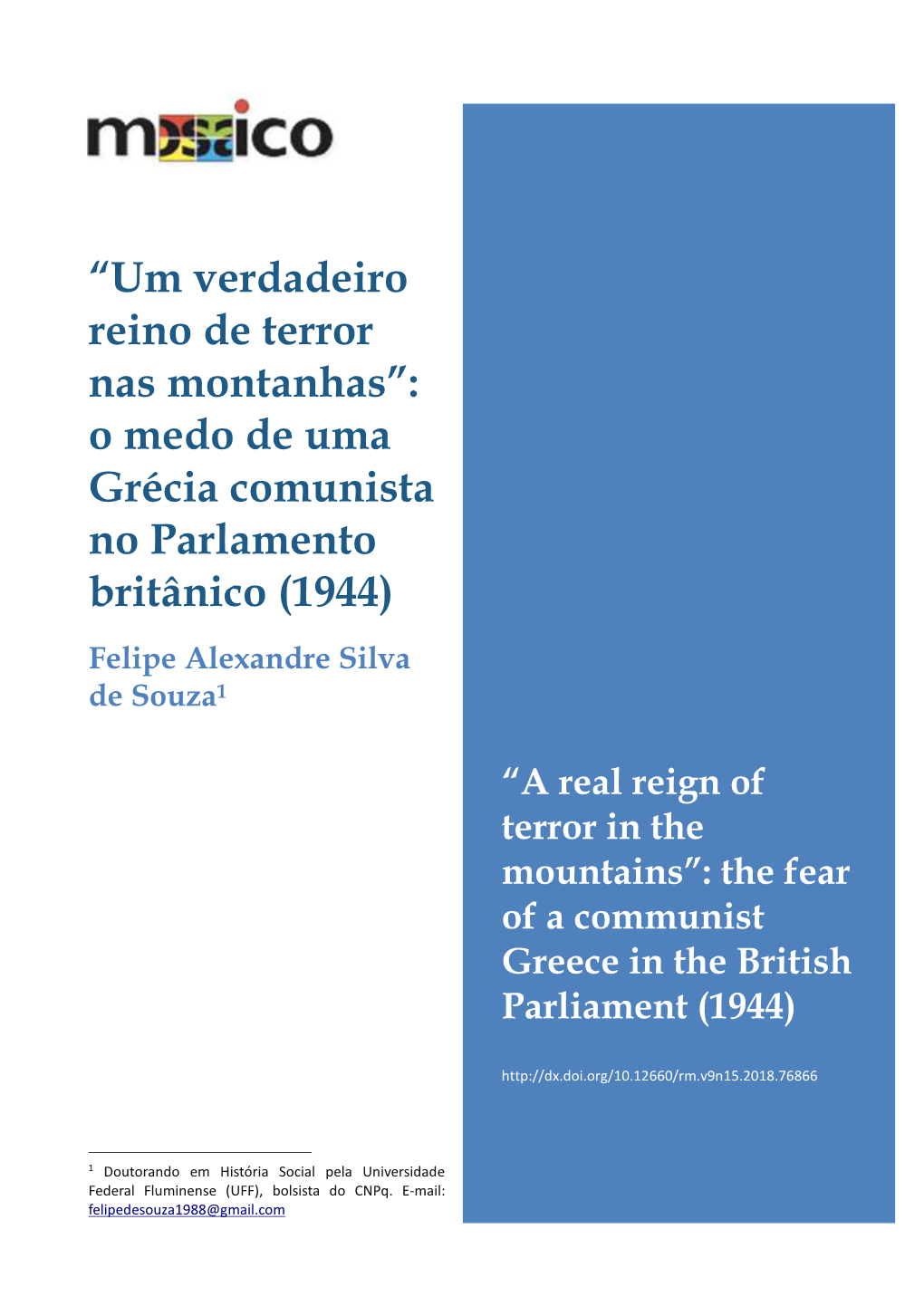 O Medo De Uma Grécia Comunista No Parlamento Britânico (1944) Felipe Alexandre Silva De Souza1