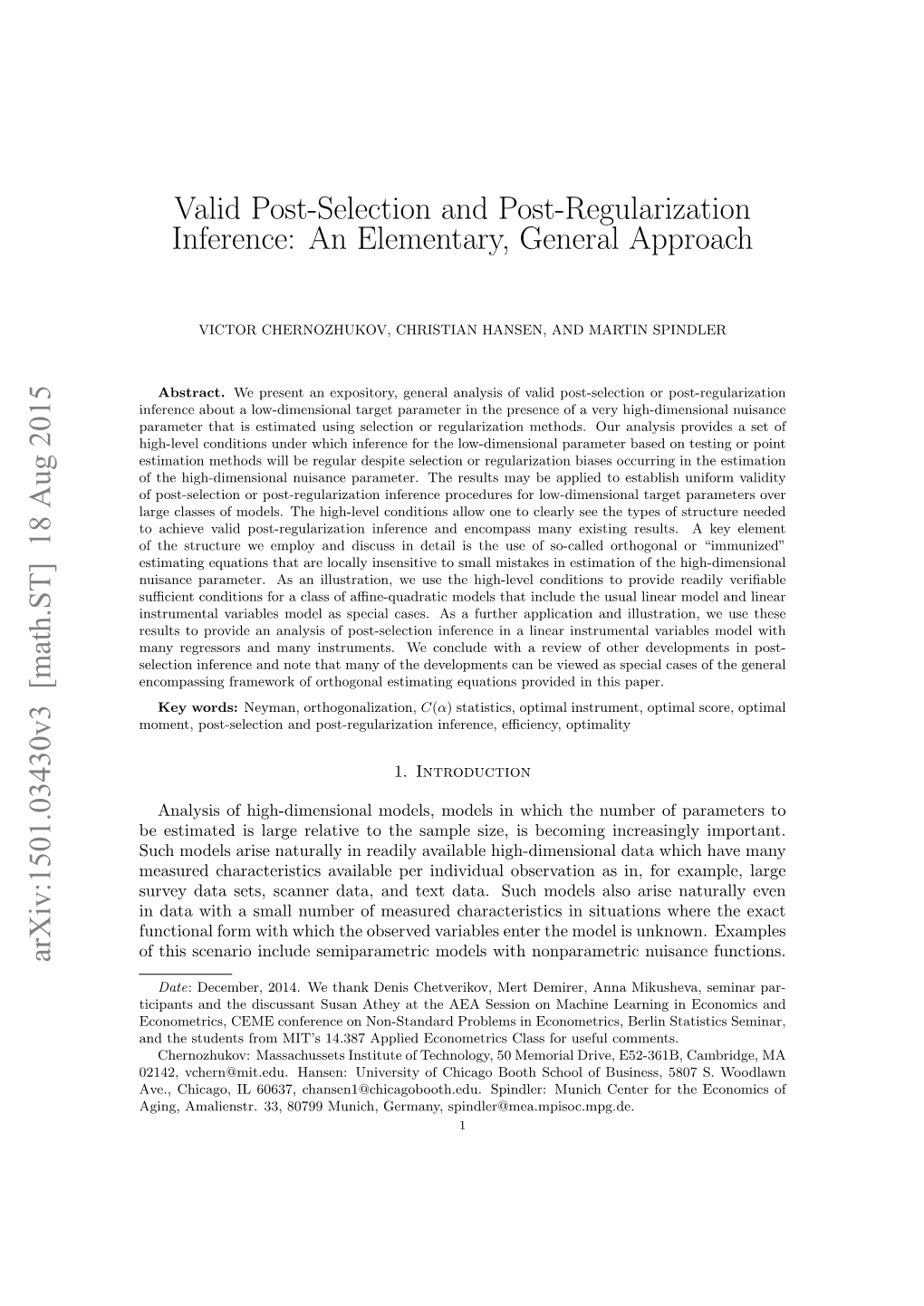Valid Post-Selection and Post-Regularization Inference: an Elementary, General Approach