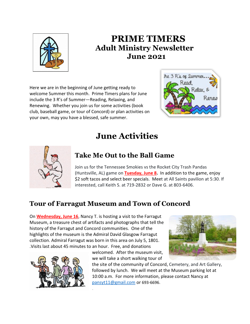 PRIME TIMERS Adult Ministry Newsletter June 2021