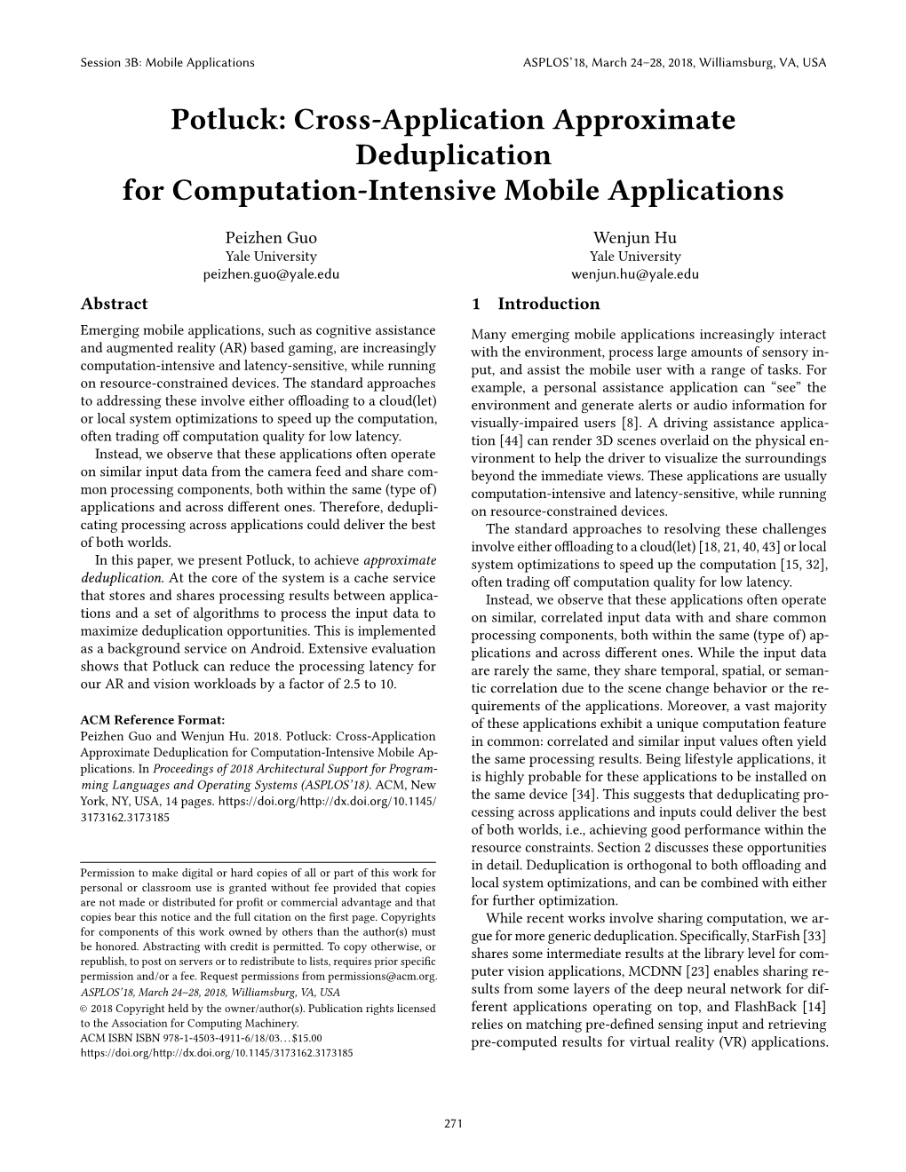 Potluck: Cross-Application Approximate Deduplication for Computation-Intensive Mobile Applications