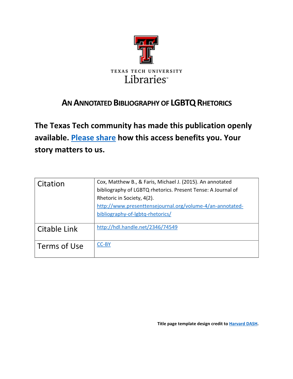 An Annotated Bibliography of Lgbtqrhetorics