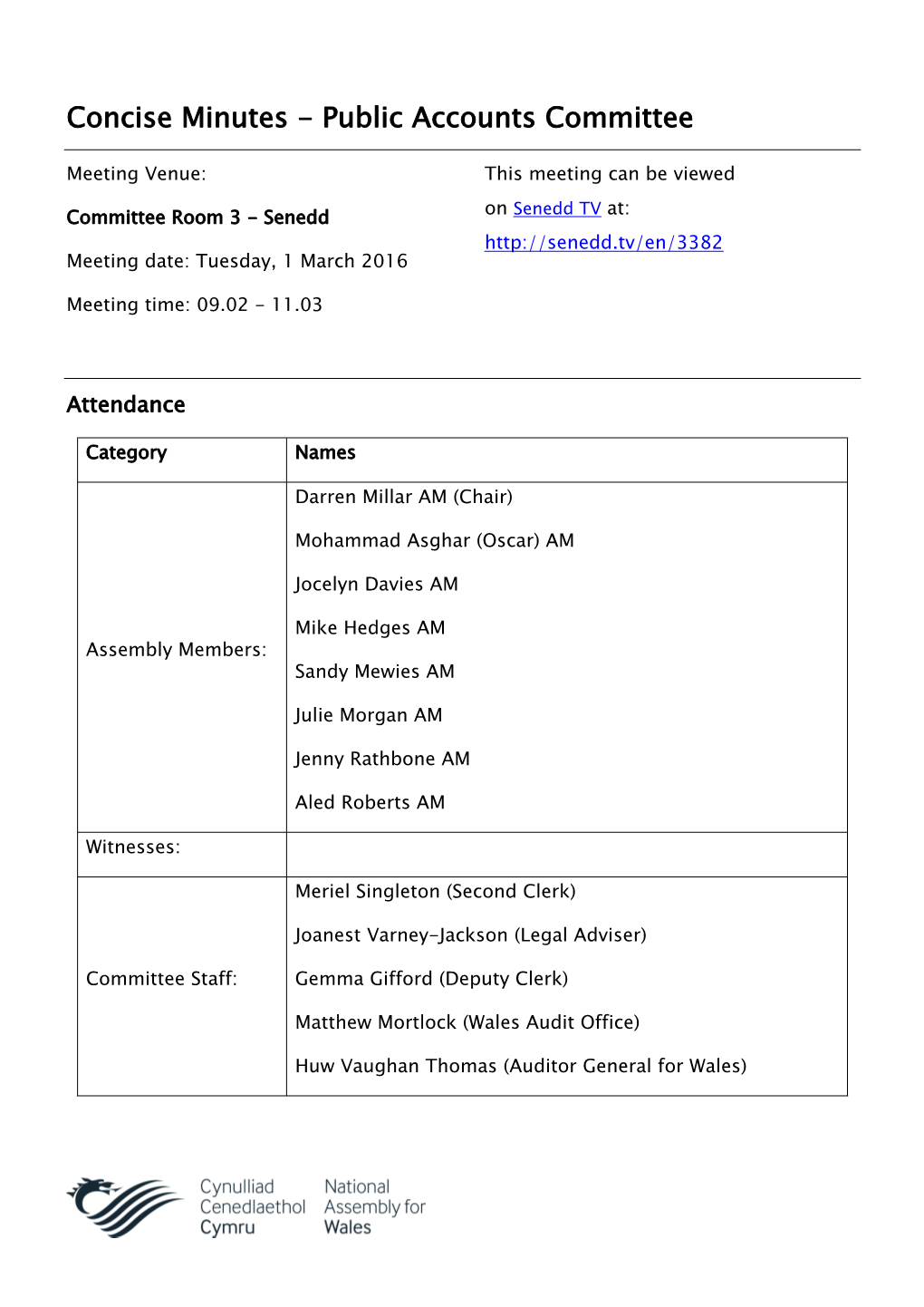 Concise Minutes - Public Accounts Committee