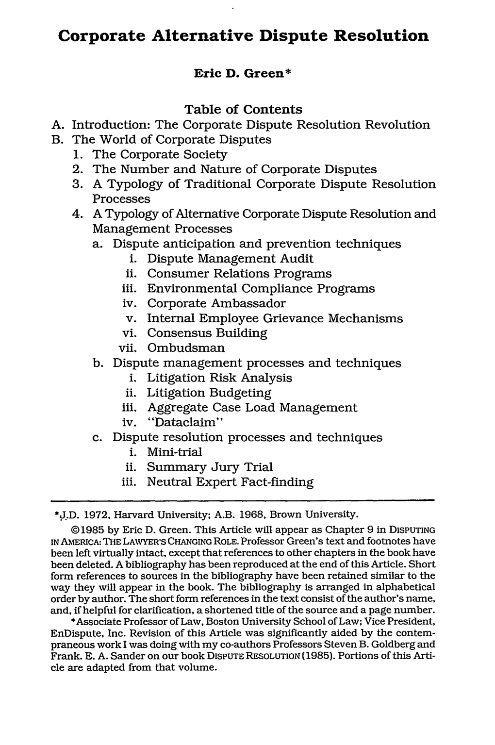 Corporate Alternative Dispute Resolution