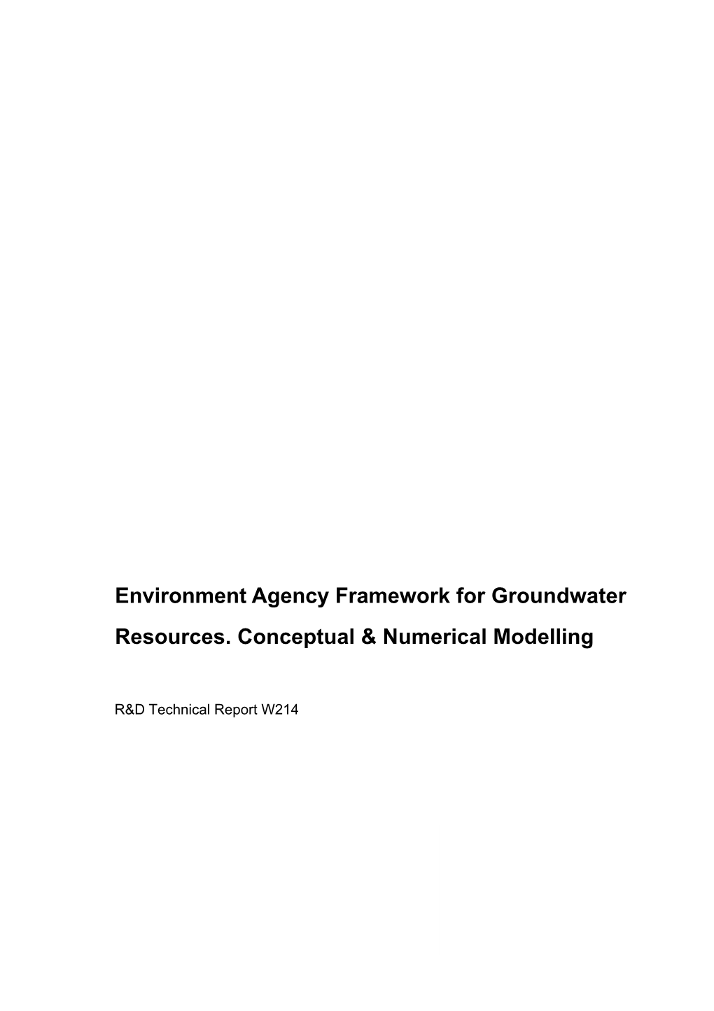 Environment Agency Framework for Groundwater Resources