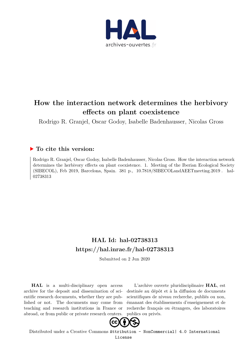 How the Interaction Network Determines the Herbivory Effects on Plant Coexistence Rodrigo R