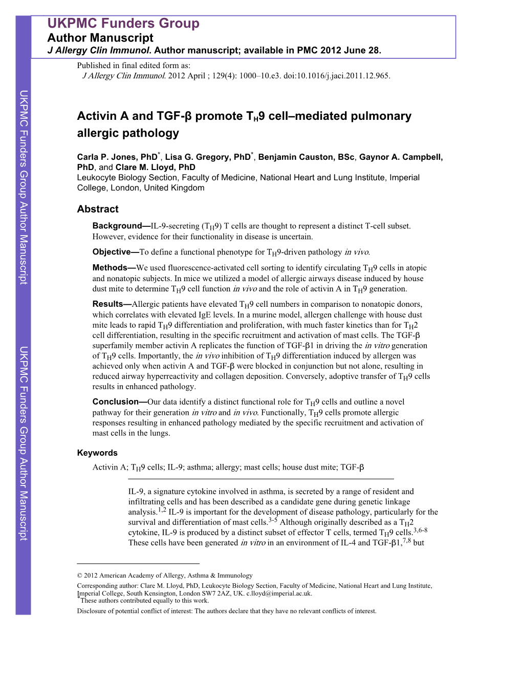 UKPMC Funders Group Author Manuscript J Allergy Clin Immunol