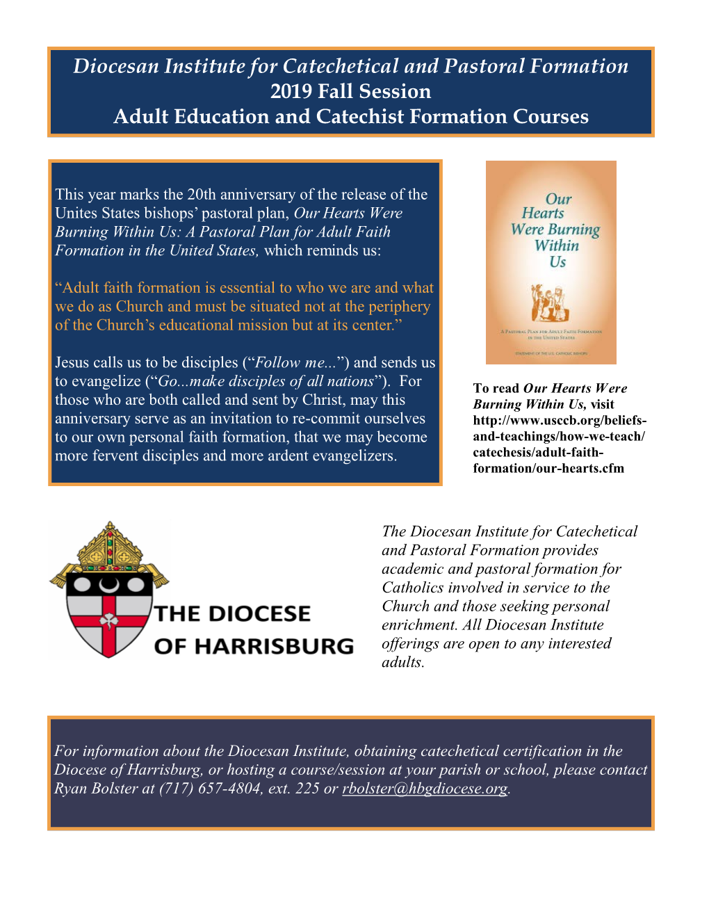 Diocesan Institute for Catechetical and Pastoral Formation 2019 Fall Session Adult Education and Catechist Formation Courses
