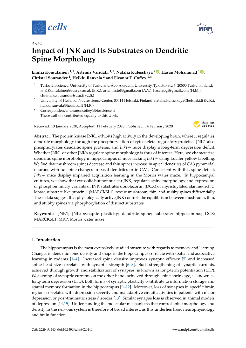 Impact of JNK and Its Substrates on Dendritic Spine Morphology