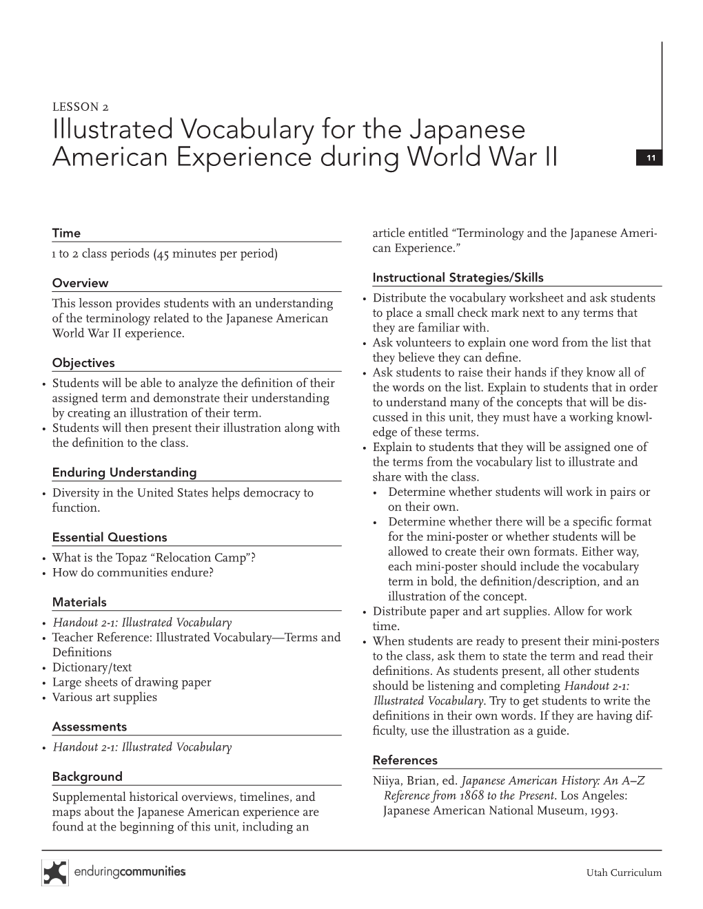 Illustrated Vocabulary for the Japanese American Experience During World War II 11