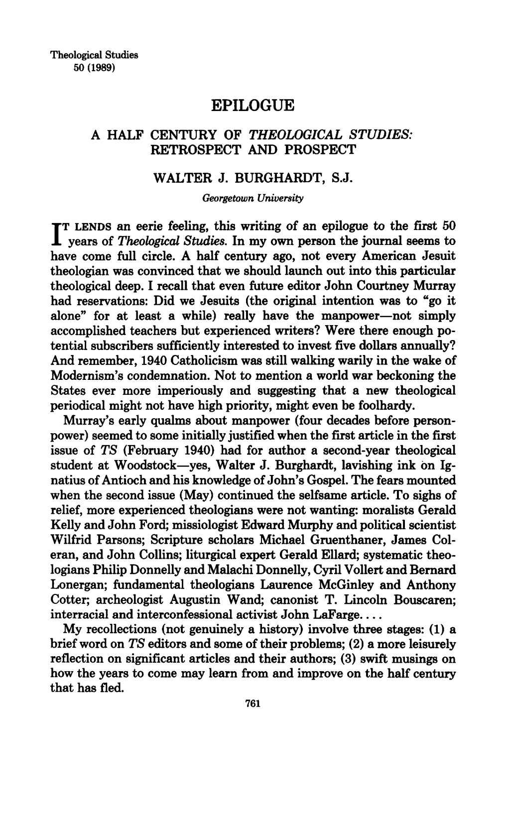 Epilogue a Half Century of Theological Studies: Retrospect and Prospect