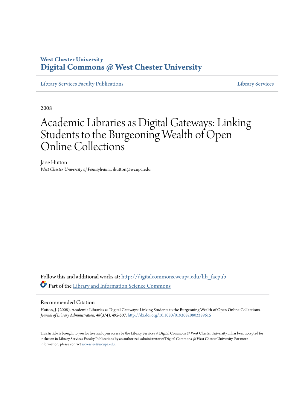 Academic Libraries As Digital Gateways