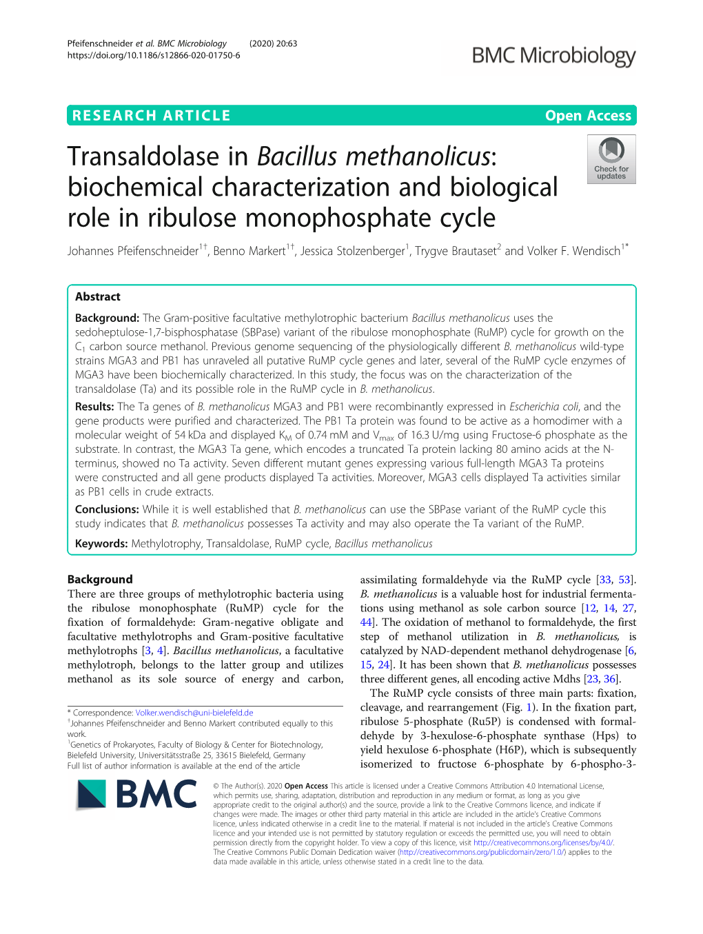 Transaldolase in Bacillus Methanolicus