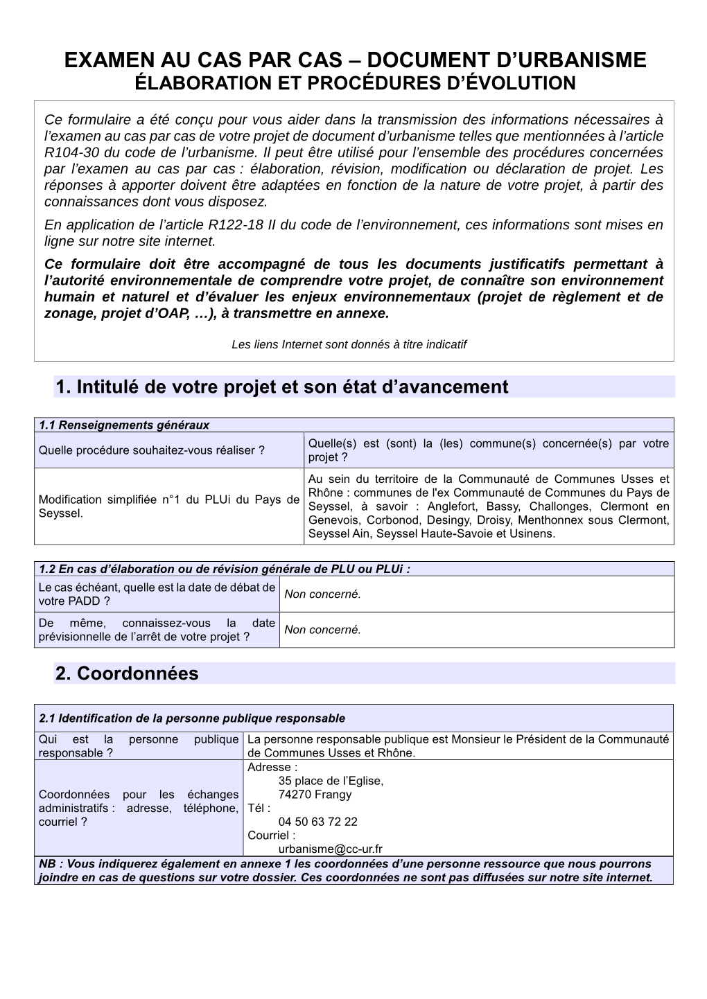 Examen Au Cas Par Cas – Document D'urbanisme