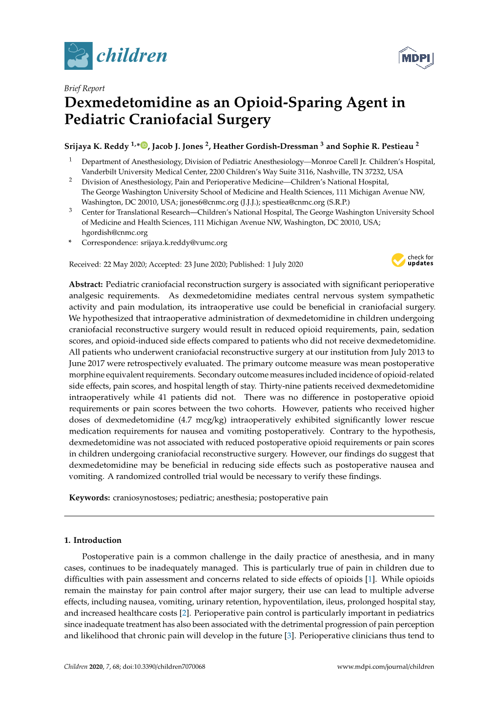 Dexmedetomidine As an Opioid-Sparing Agent in Pediatric Craniofacial Surgery