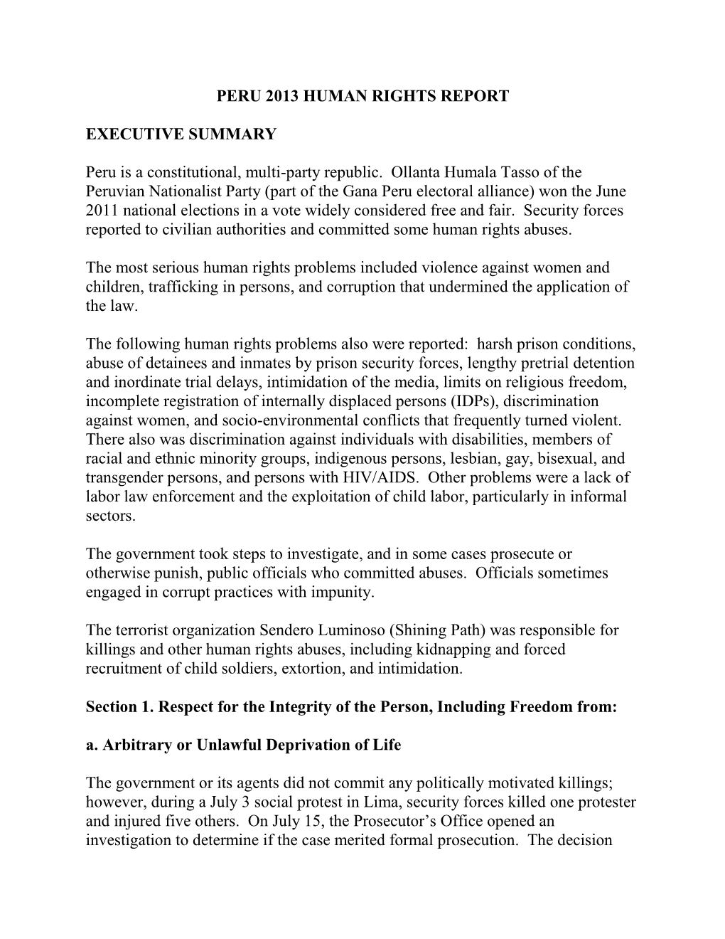Peru 2013 Human Rights Report
