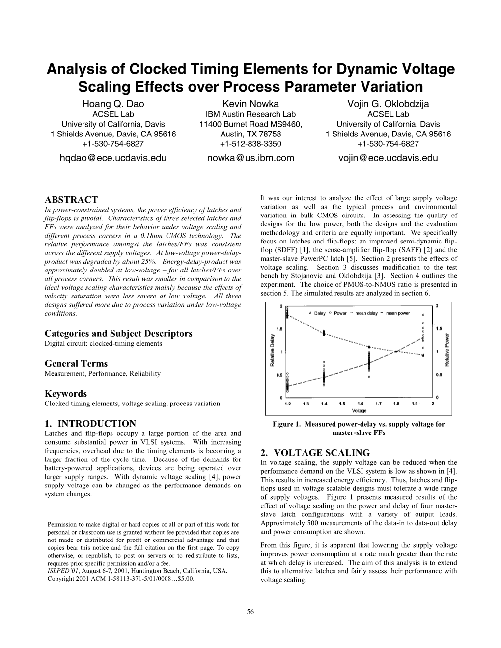 Analysis of Clocked Timing Elements for Dynamic Voltage Scaling Effects Over Process Parameter Variation Hoang Q