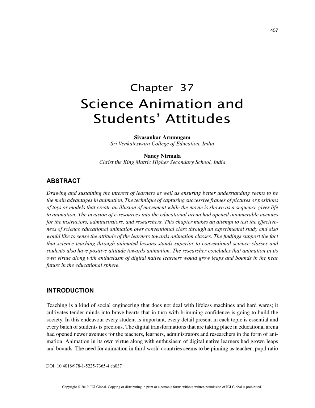 Science Animation and Students' Attitudes