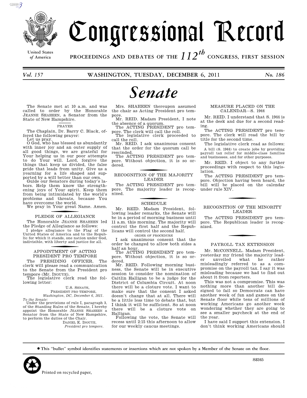 Congressional Record United States Th of America PROCEEDINGS and DEBATES of the 112 CONGRESS, FIRST SESSION