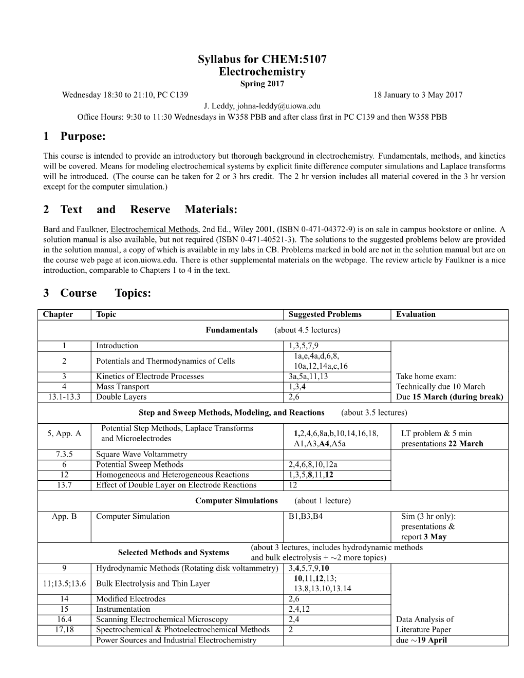 Syllabus for CHEM:5107 Electrochemistry 1 Purpose: 2 Text