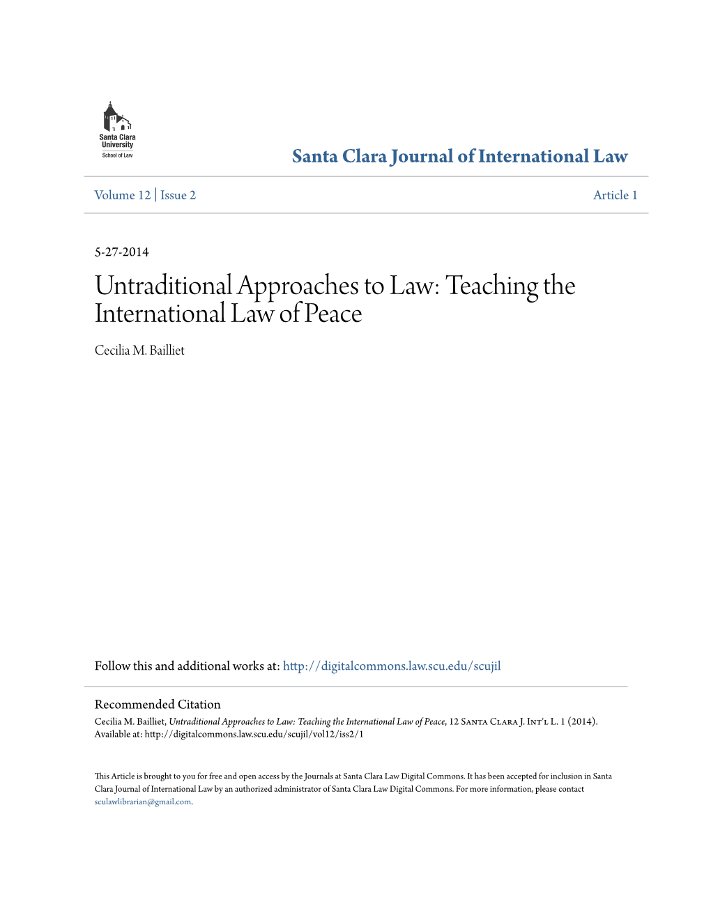 Teaching the International Law of Peace Cecilia M