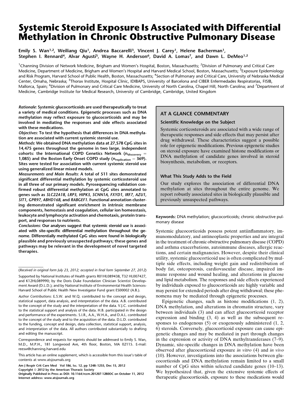 Systemic Steroid Exposure Is Associated with Differential Methylation in Chronic Obstructive Pulmonary Disease