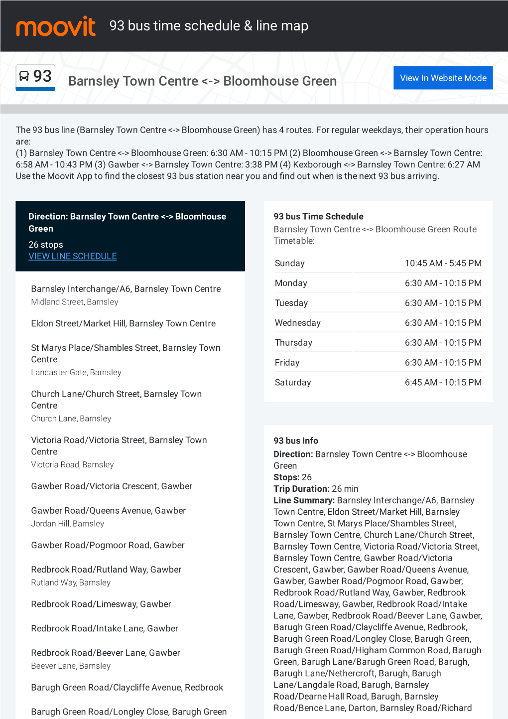 93 Bus Time Schedule & Line Route