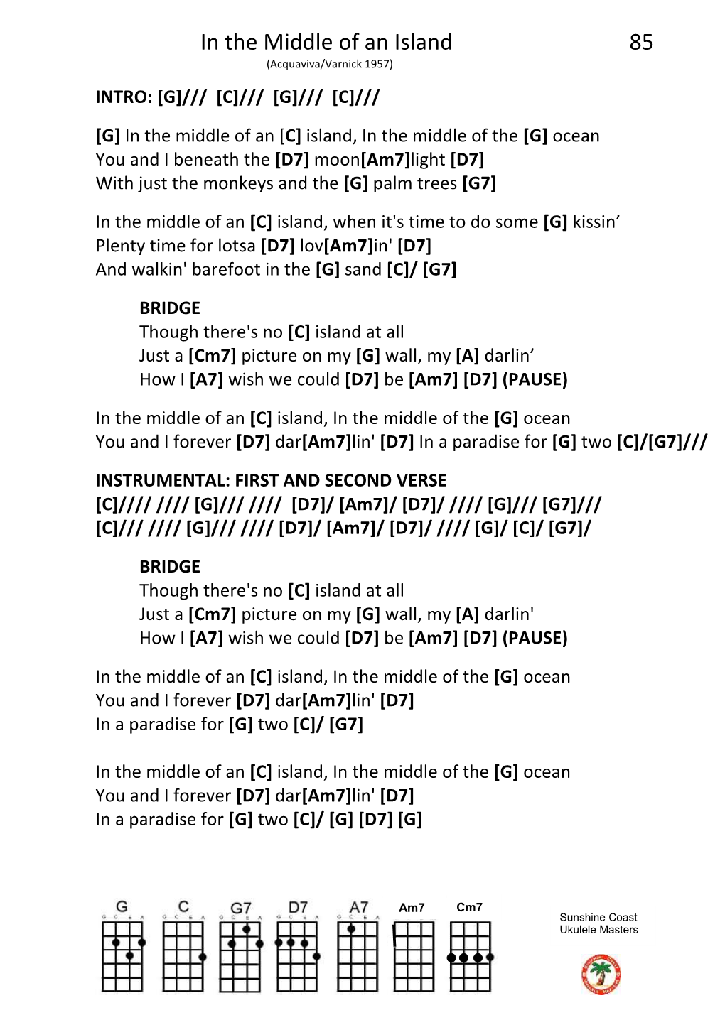 In the Middle of an Island 85 (Acquaviva/Varnick 1957) INTRO: [G]/// [C]/// [G]/// [C]