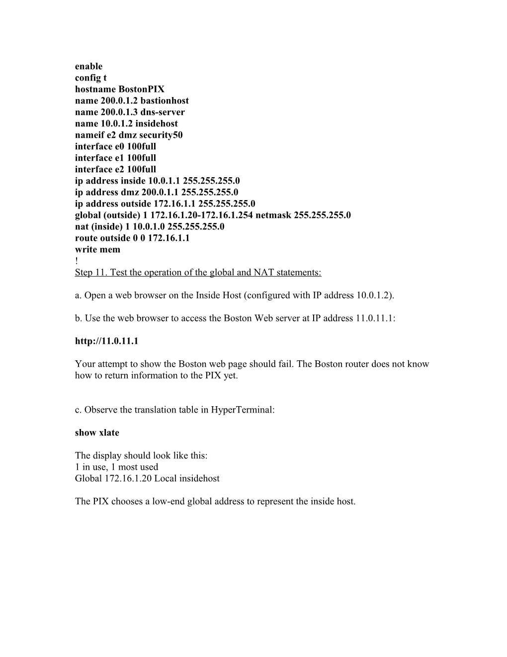 Basic PIX Firewall Configuration