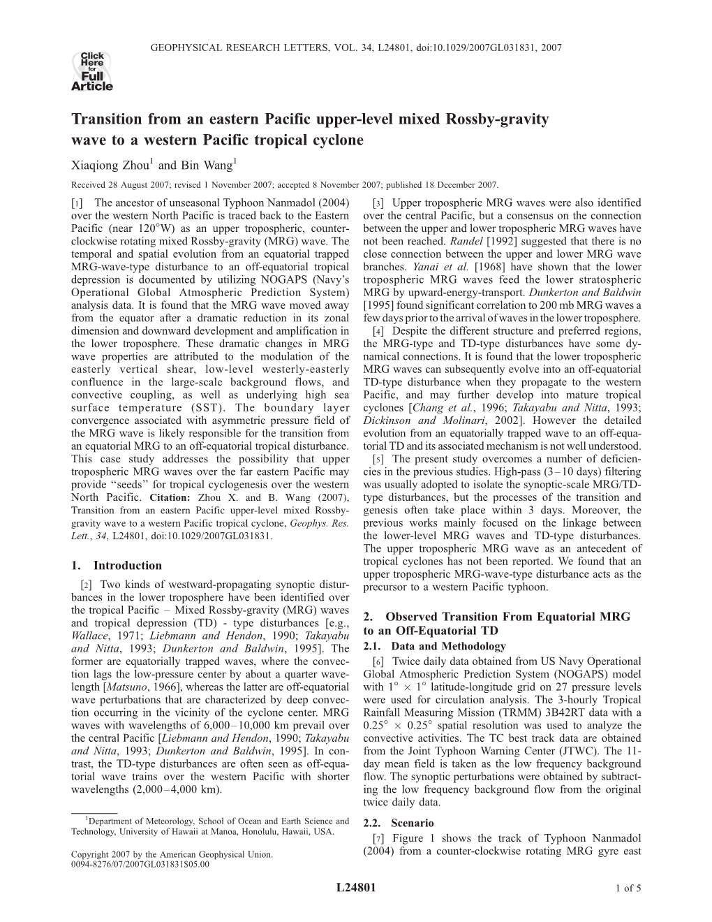 Transition from an Eastern Pacific Upper-Level Mixed Rossby-Gravity