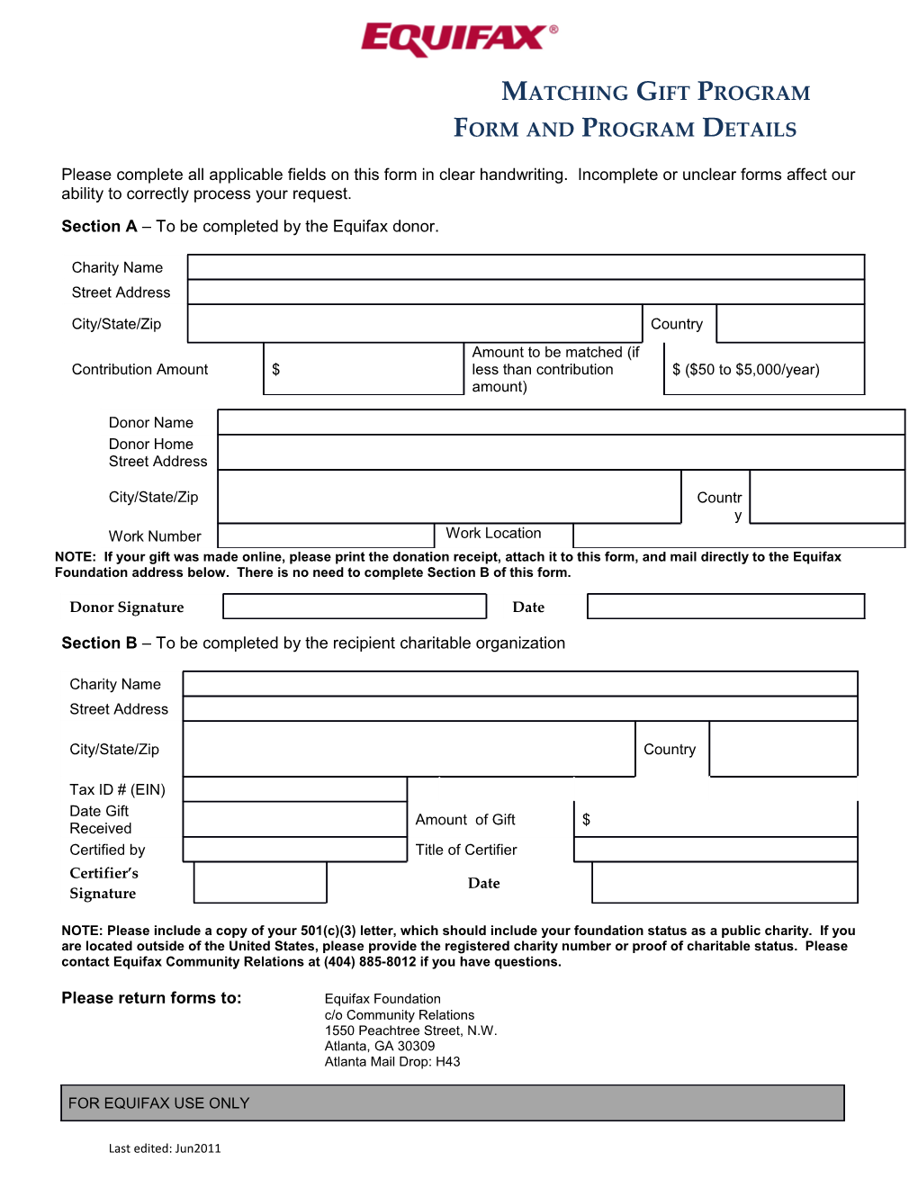 Matching Gift Program Form and Program Details