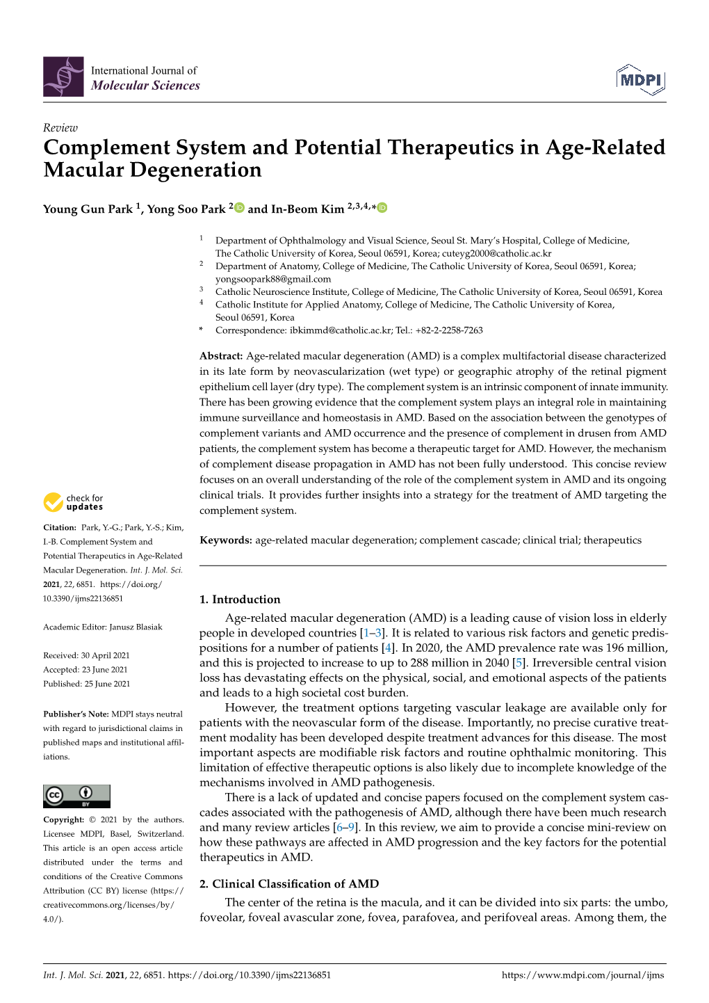 Complement System and Potential Therapeutics in Age-Related Macular Degeneration