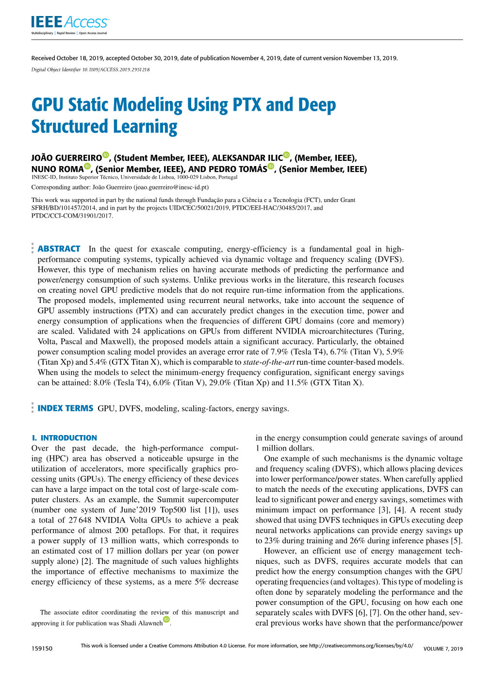 GPU Static Modeling Using PTX and Deep Structured Learning